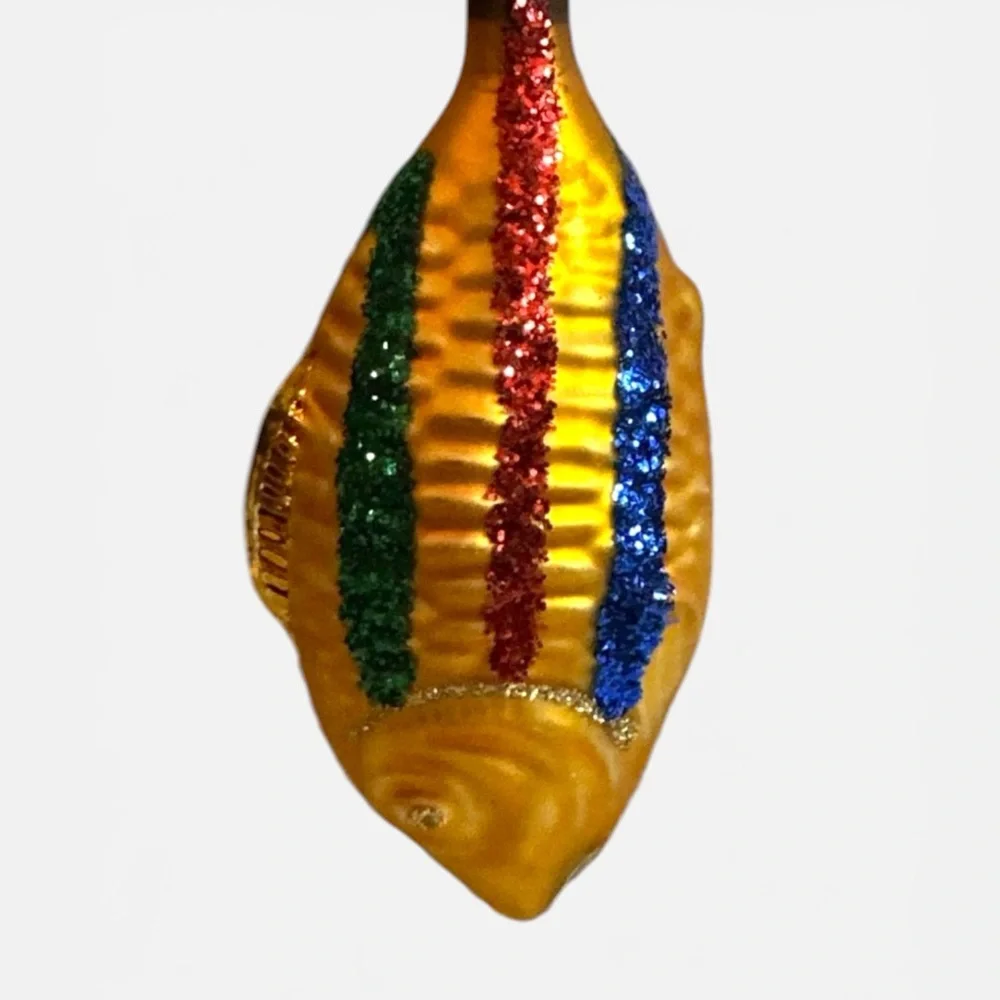 PIER 1 Fish Fishing Lure Glass Ornament COLORFUL GLITTER